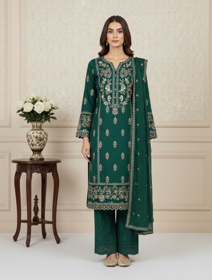 Zarminé Emerald Luxe – 3PC Embroidered Suit