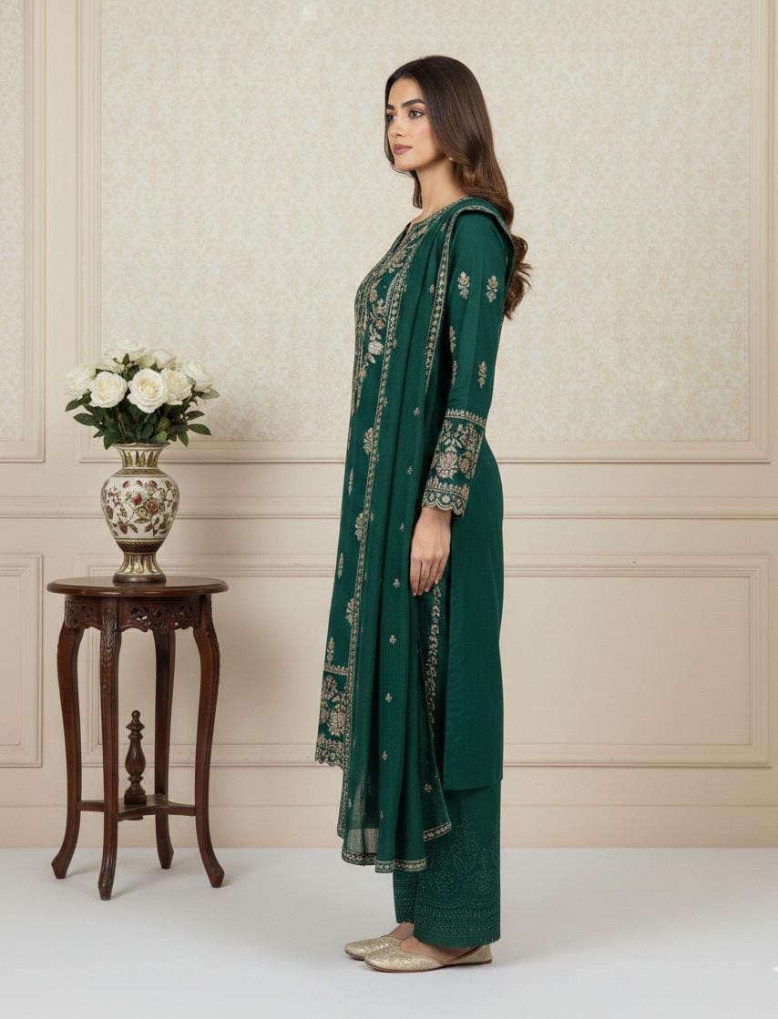 Zarminé Emerald Luxe – 3PC Embroidered Suit